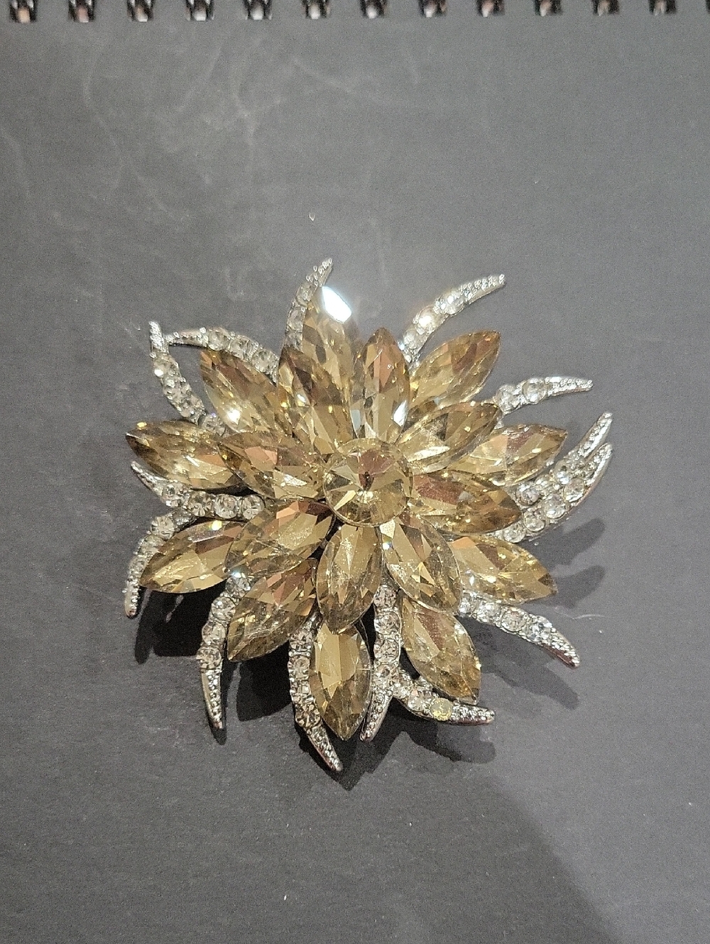 Crystal Flower Brooch in Champagne Gold Tone - Women Jewelry
